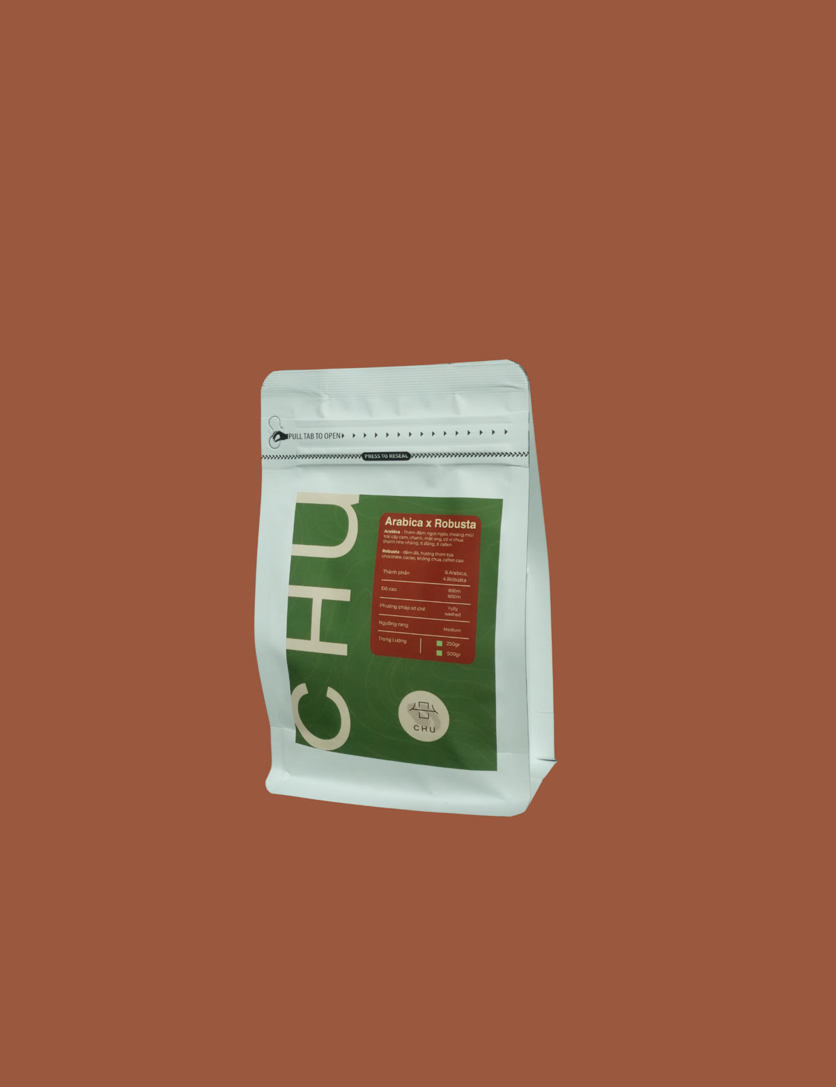 Gói hạt cà phê Arabica x Robusta của CHU Kafe