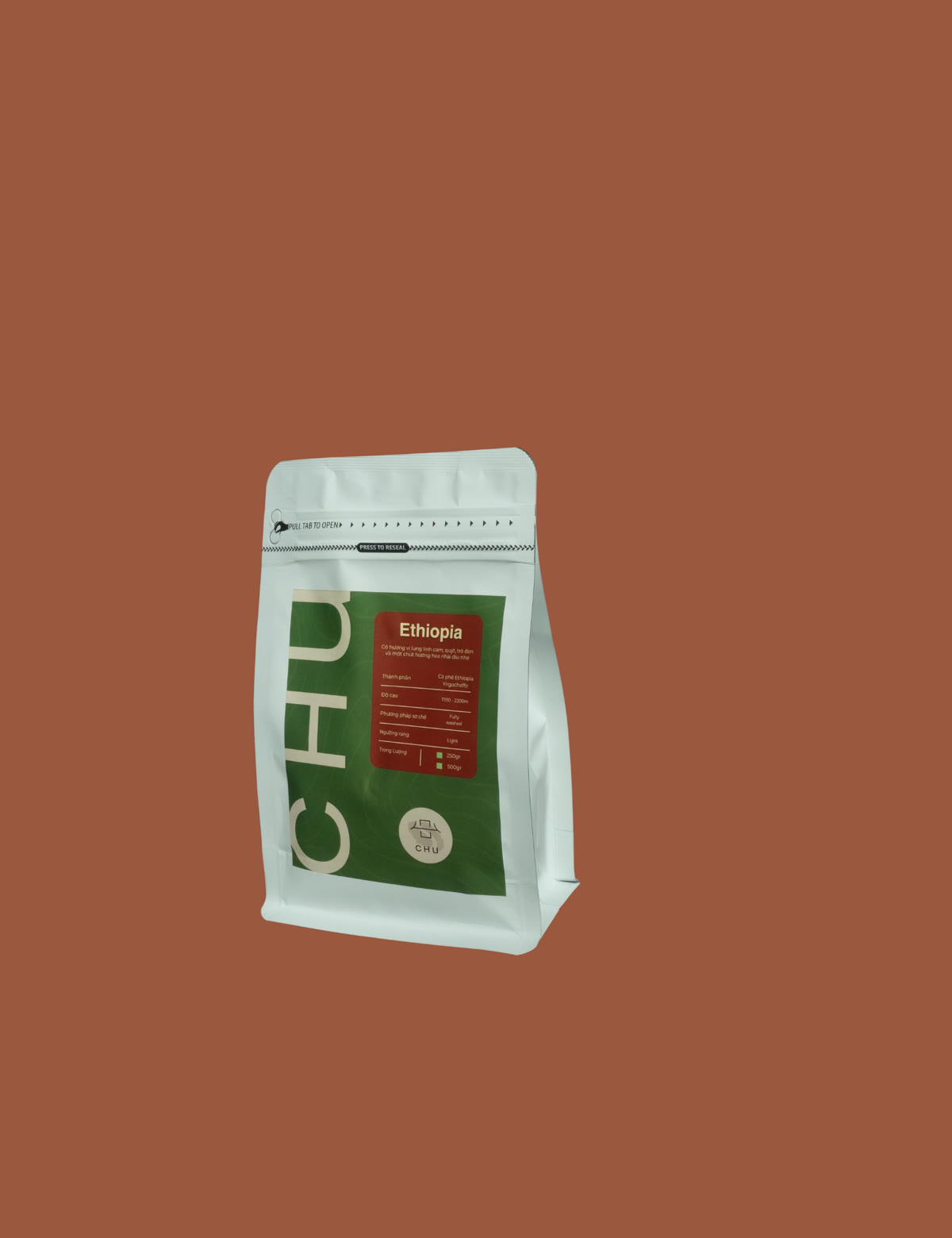 Gói hạt cà phê Ethiopia Yirgacheffe của CHU Kafe