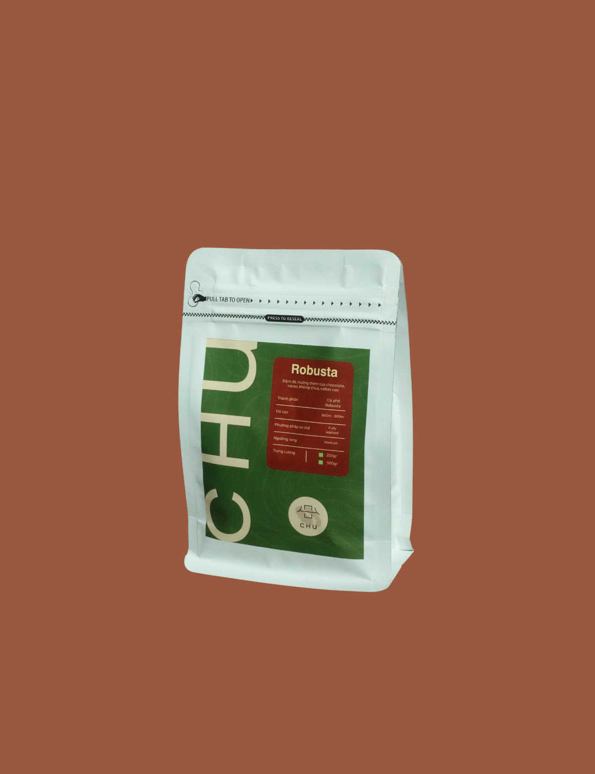 Gói hạt cà phê Robusta của CHU Kafe